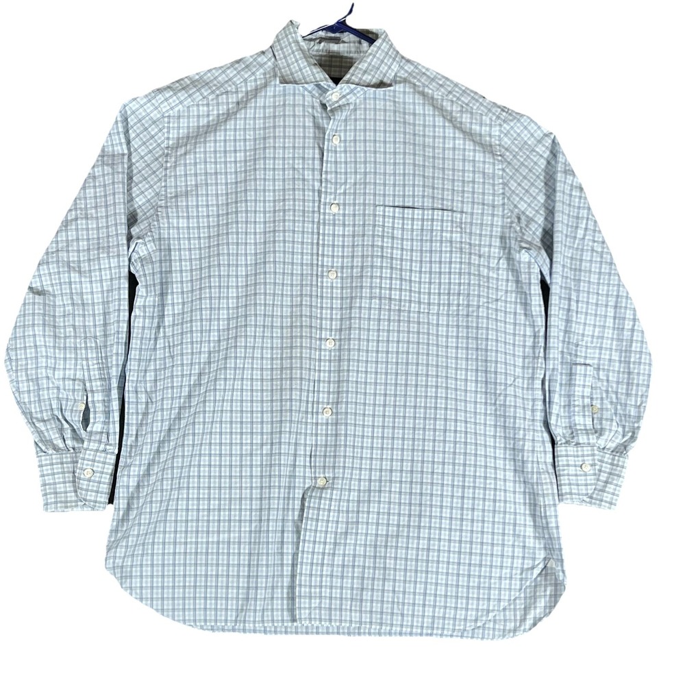 Ermenegildo Zegna Mens Dress Shirt 43/17 Blue White Stripe 100% Cotton